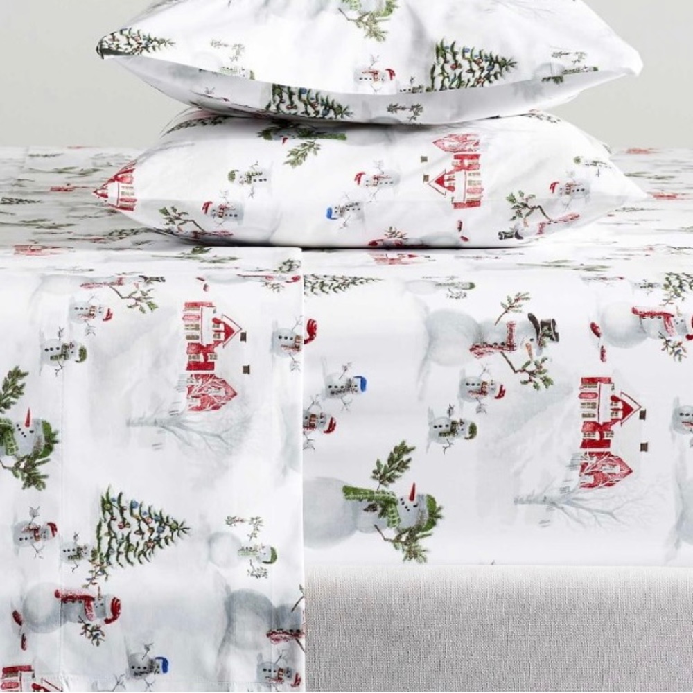 Pottery Barn Snowman Organic Percale Sheet Set